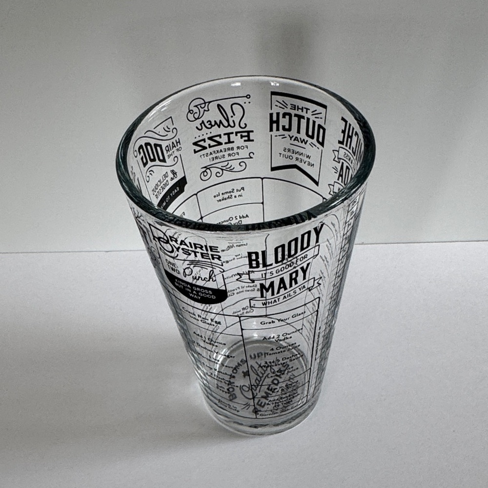 Clear Cocktail Recipe Mixing Glass - Printed Cocktail Guide